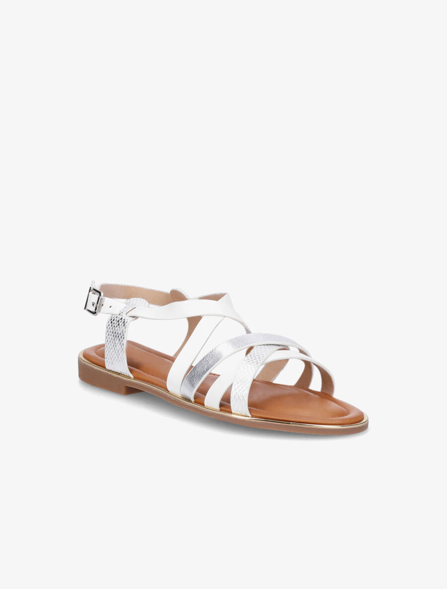 Nu-pieds en simili irisées et python - Blanc - 2