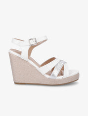 Sandales bi-matière à talon compensé - Blanc - 5