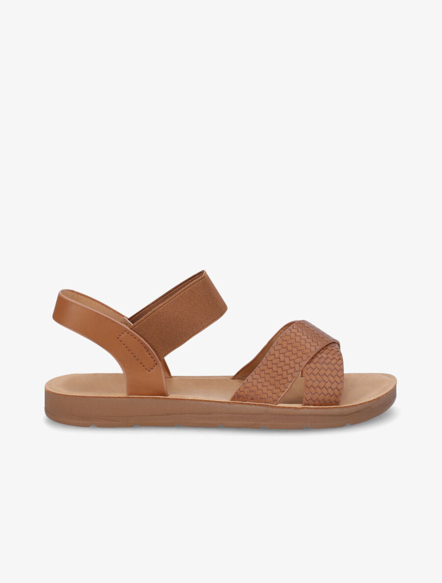 Nu-pieds en simili à brides élastiquées - Camel - 1