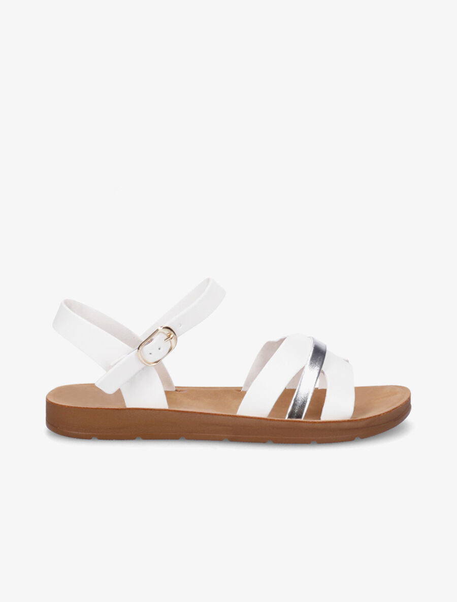 Nu-pieds en simili à ganses bicolores - Blanc - 1