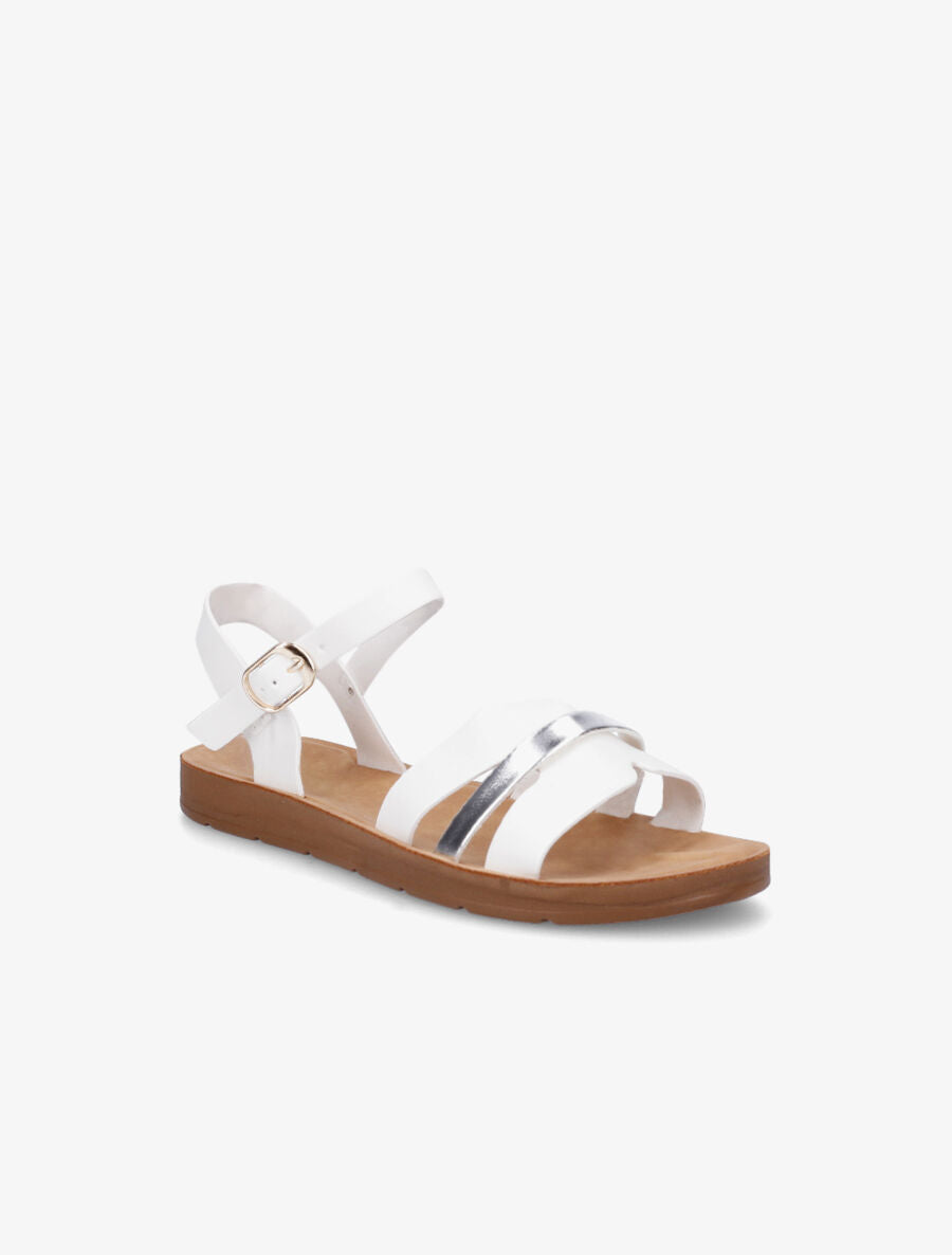 Nu-pieds en simili à ganses bicolores - Blanc - 2
