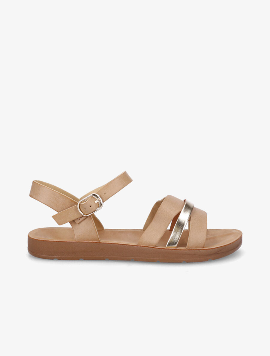 Nu-pieds en simili à ganses bicolores - Taupe - 5