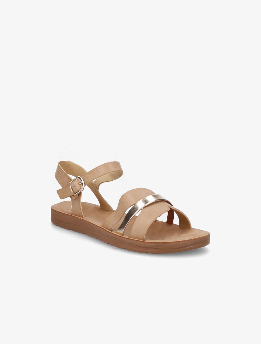 Nu-pieds en simili à ganses bicolores - Taupe - 2