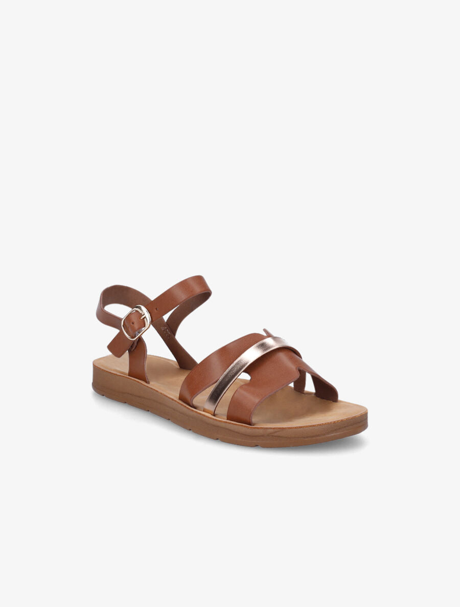 Nu-pieds en simili à ganses bicolores - Camel - 2