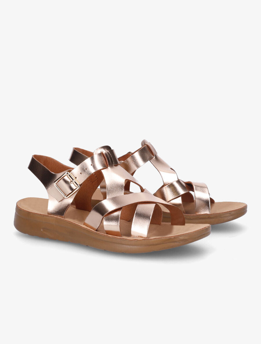 Nu-pieds croisés en simili - Rose gold - 4
