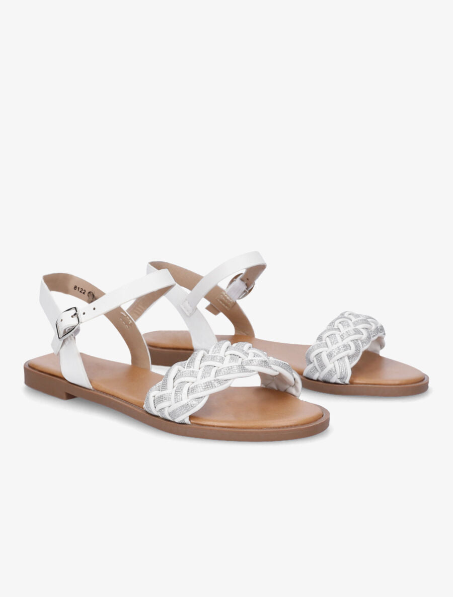 Nu-pieds à brides irisées et tressées - Blanc - 4