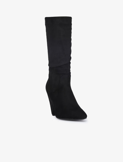 Bottes plissées en suédine à talons triangle - Noir - 2