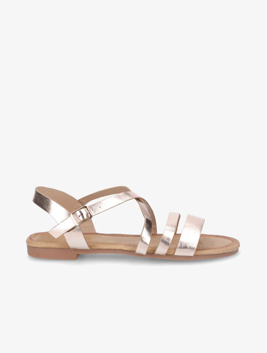 Nu-pieds en simili à brides croisées - Rose gold - 1