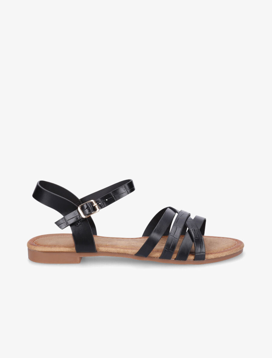 Nu-pieds en simili à brides entremelées - Noir - 1