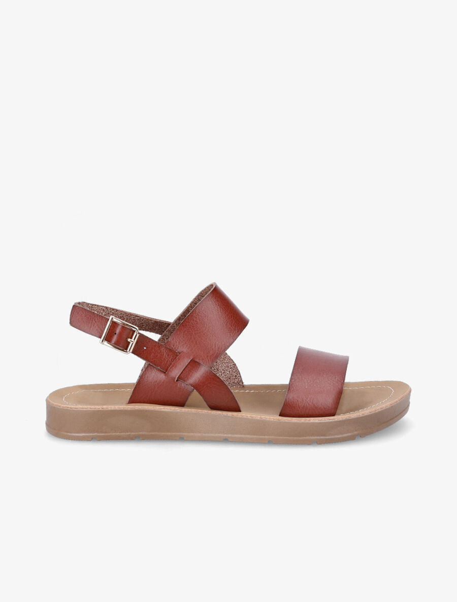 Nu-pieds basiques en simili - Camel - 1