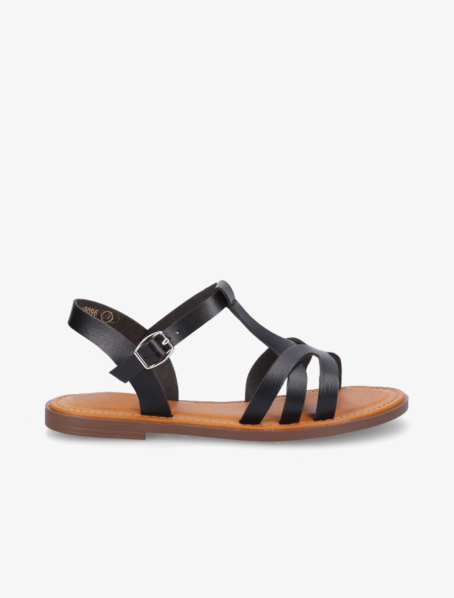 Nu-pieds plats en simili - Noir - 1