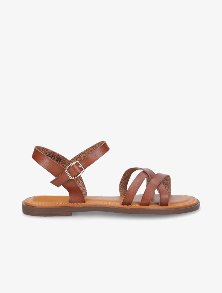 Nu-pieds entrelacés en simili - Camel - 5