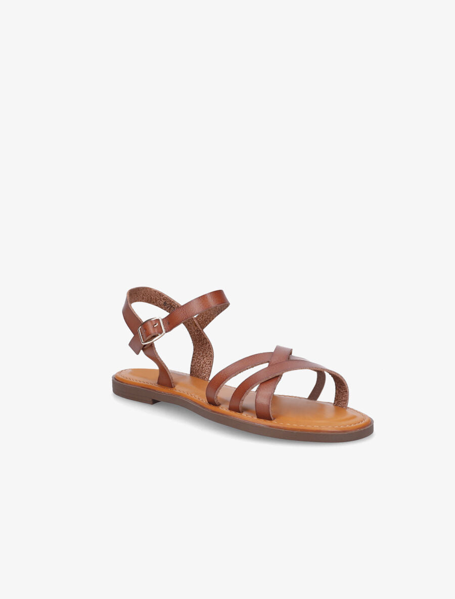 Nu-pieds entrelacés en simili - Camel - 2