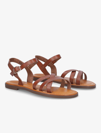 Nu-pieds entrelacés en simili - Camel - 4