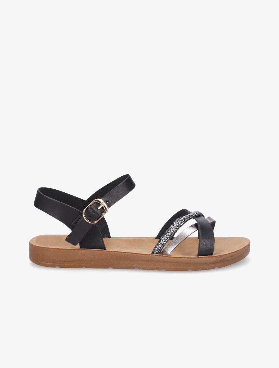 Nu-pieds en simili à strass - Noir - 1