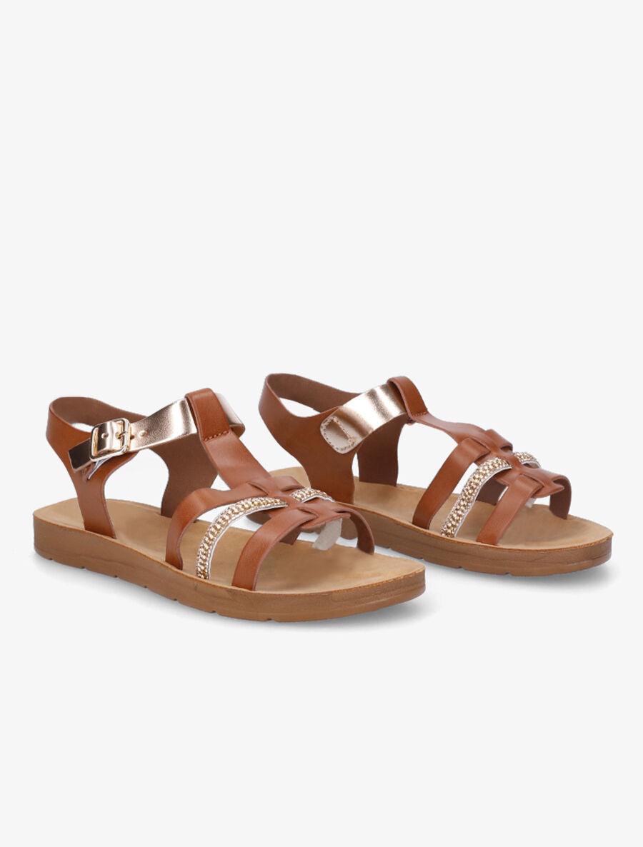 Spartiates à strass - Camel - 4