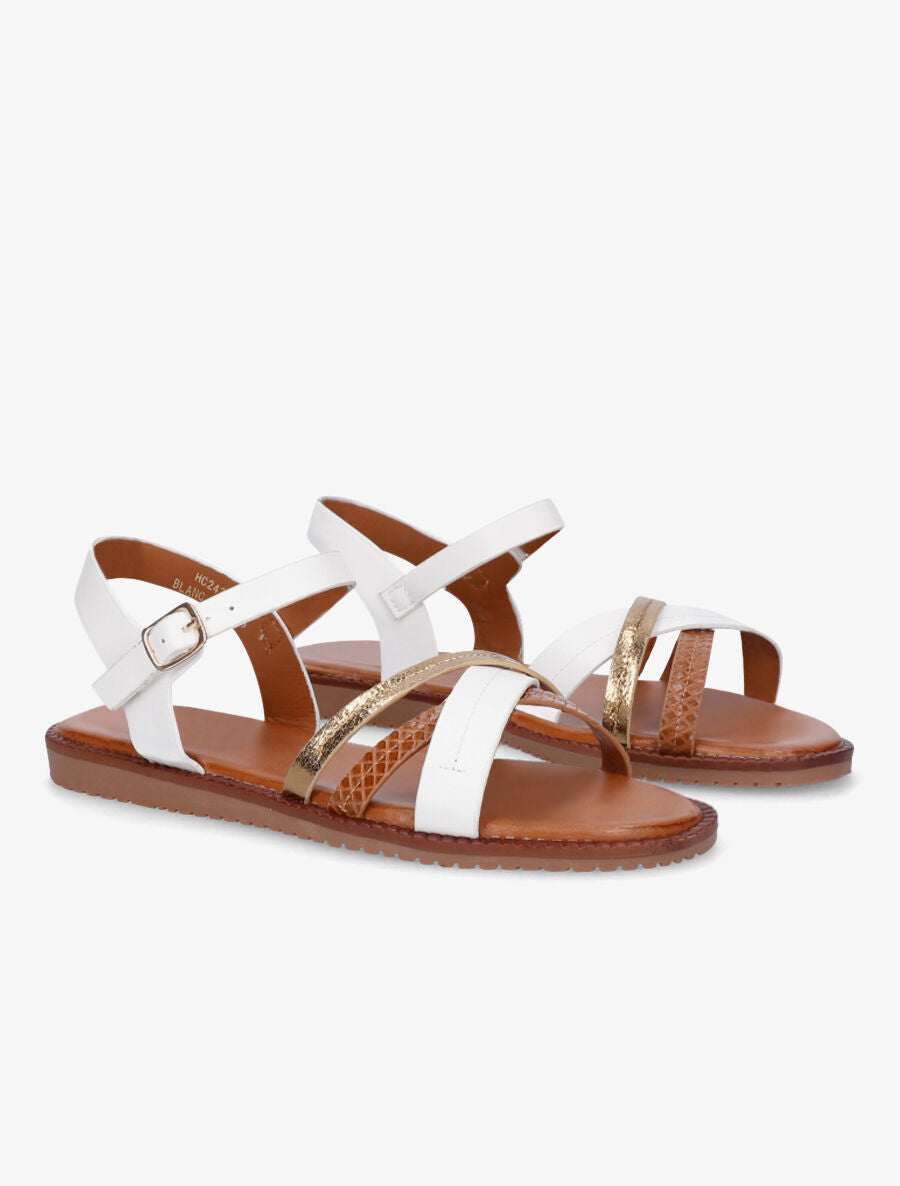 Nu-pieds à brides croisées unies et effet python - Blanc - 4