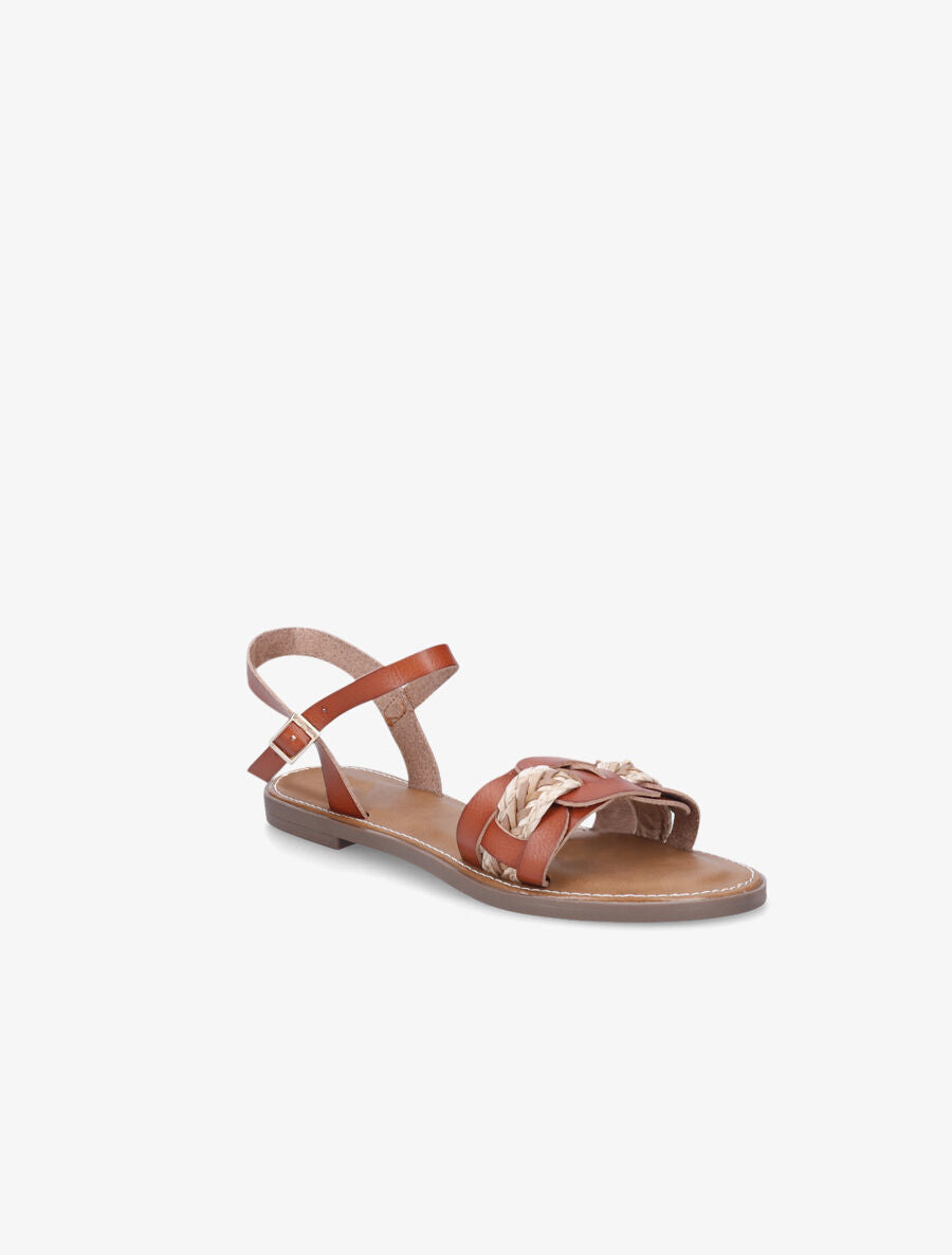 Nu pieds bi-matière uni - Camel - 2
