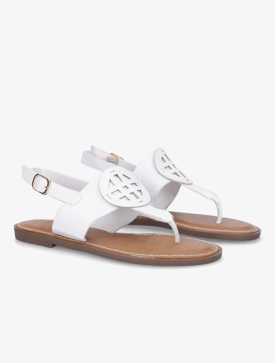Nu pieds en simili à empiècement rond - Blanc - 4