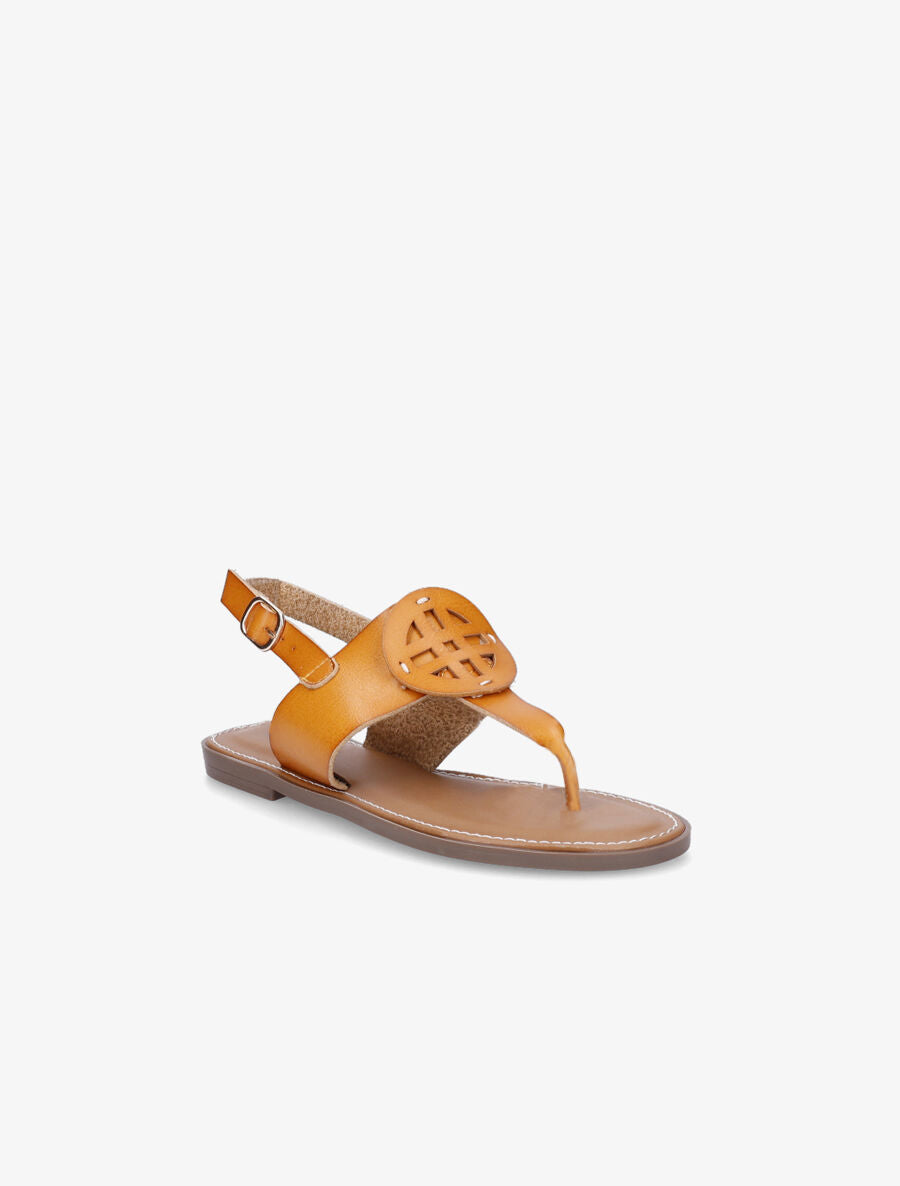 Nu pieds en simili à empiècement rond - Jaune moutarde - 2