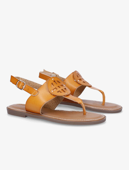 Nu pieds en simili à empiècement rond - Jaune moutarde - 4