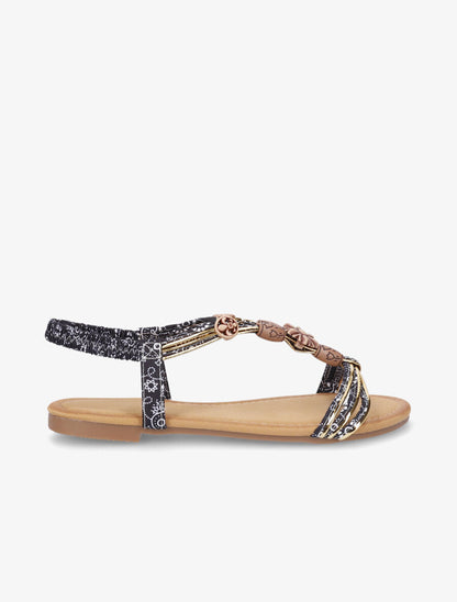 Nu-pieds plats imprimés à perles - Noir - 5