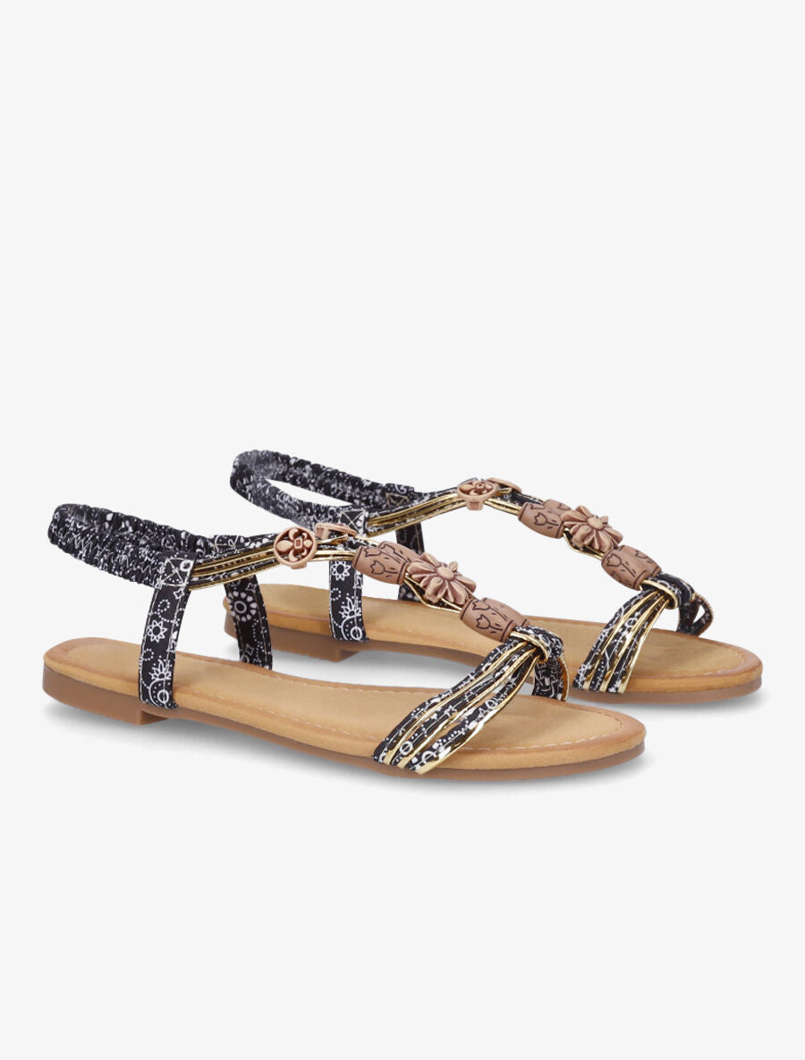 Nu-pieds plats imprimés à perles - Noir - 4