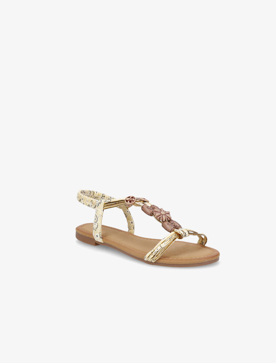 Nu-pieds plats imprimés à perles - Jaune - 2