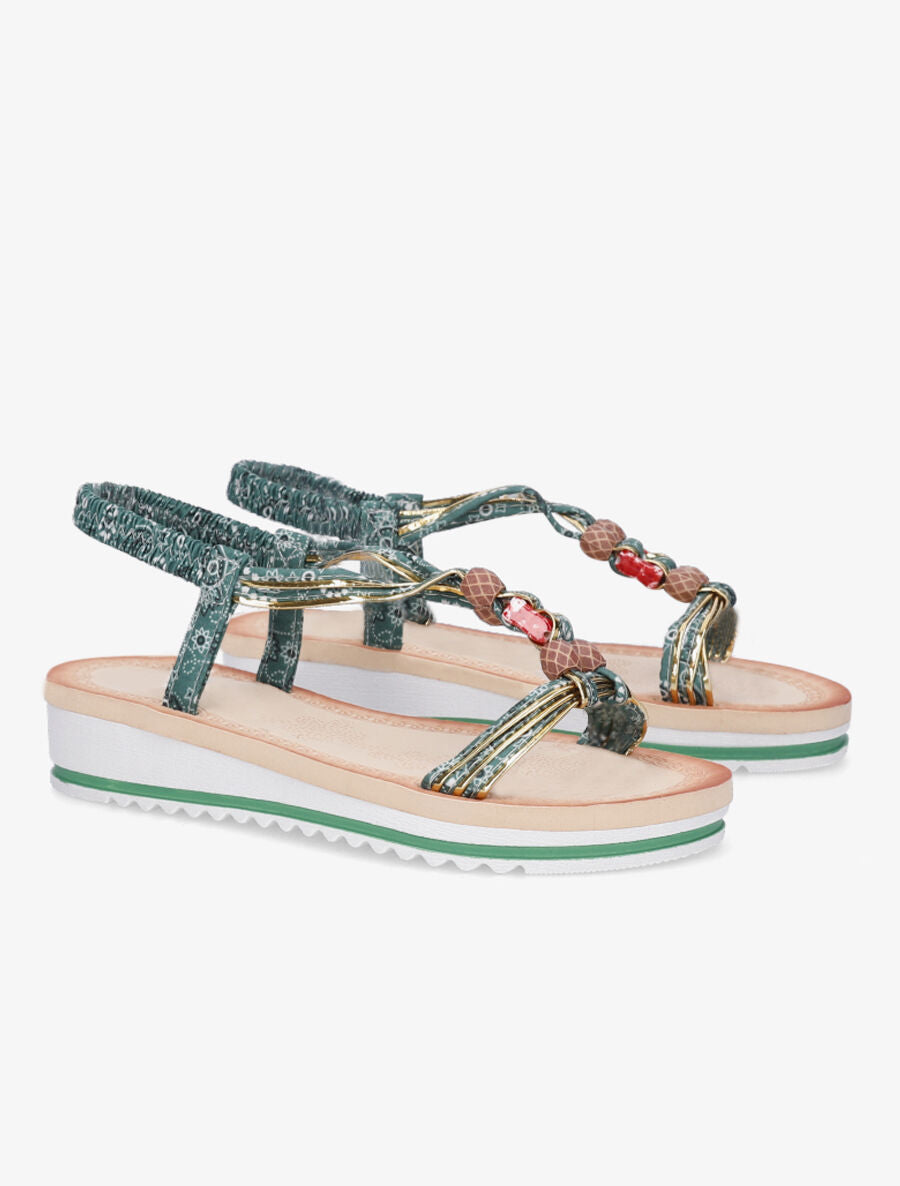 Nu-pieds imprimés à perles - Vert - 4
