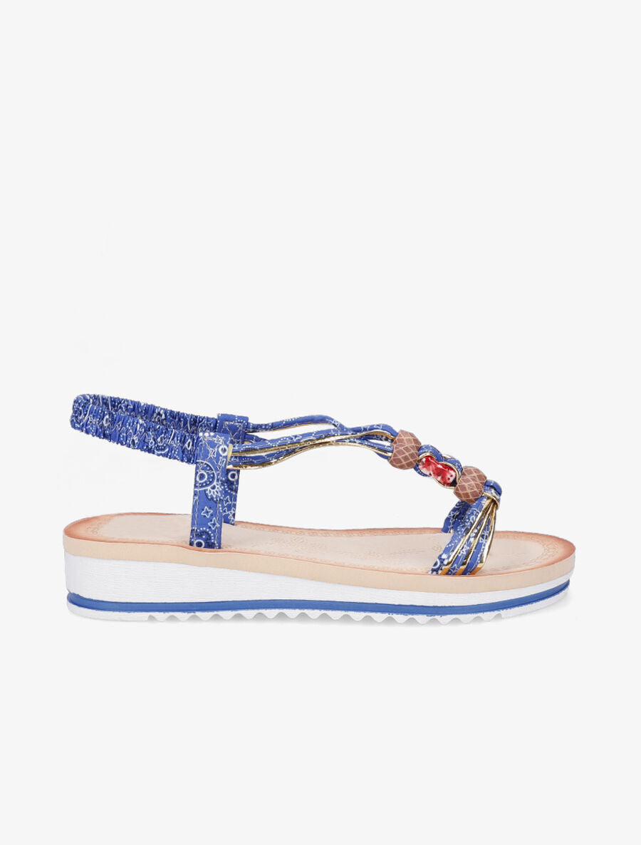 Nu-pieds imprimés à perles - Bleu - 5