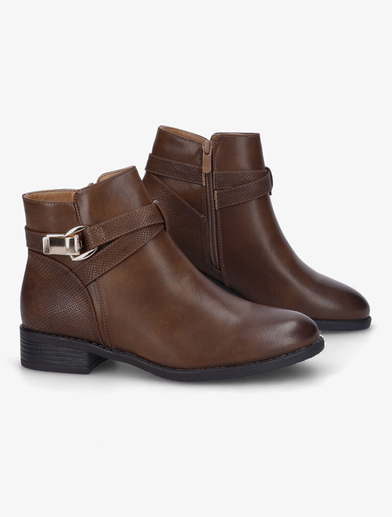 Bottines à bride à boucle clampée - Marron - 1