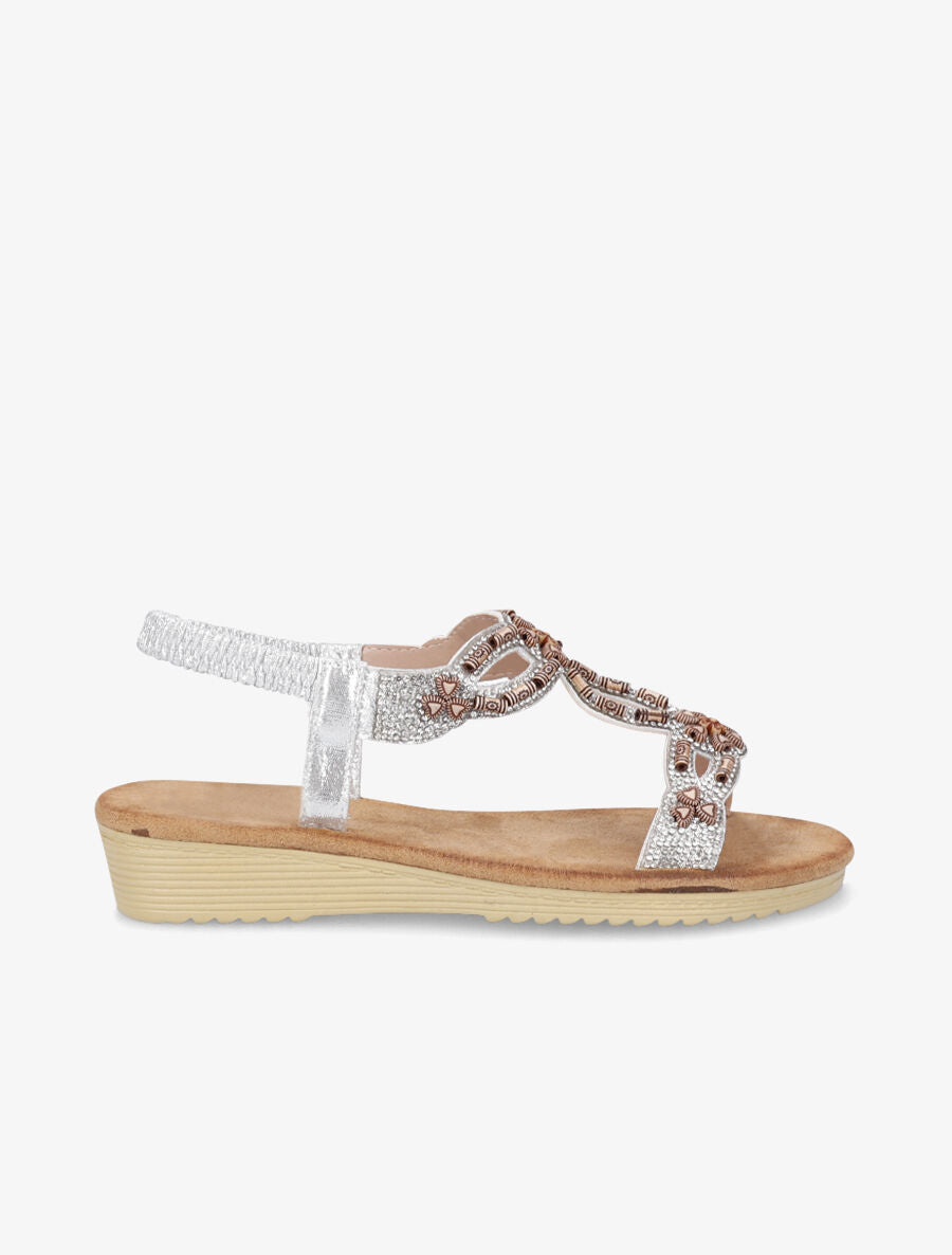Nu-pieds à empiècement effet bois et strass - Argent - 5