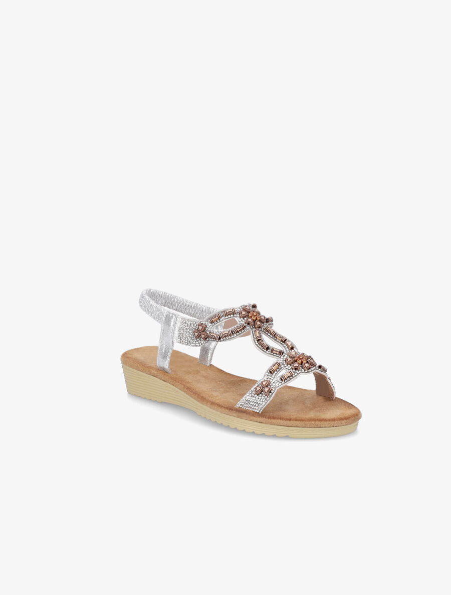 Nu-pieds à empiècement effet bois et strass - Argent - 2