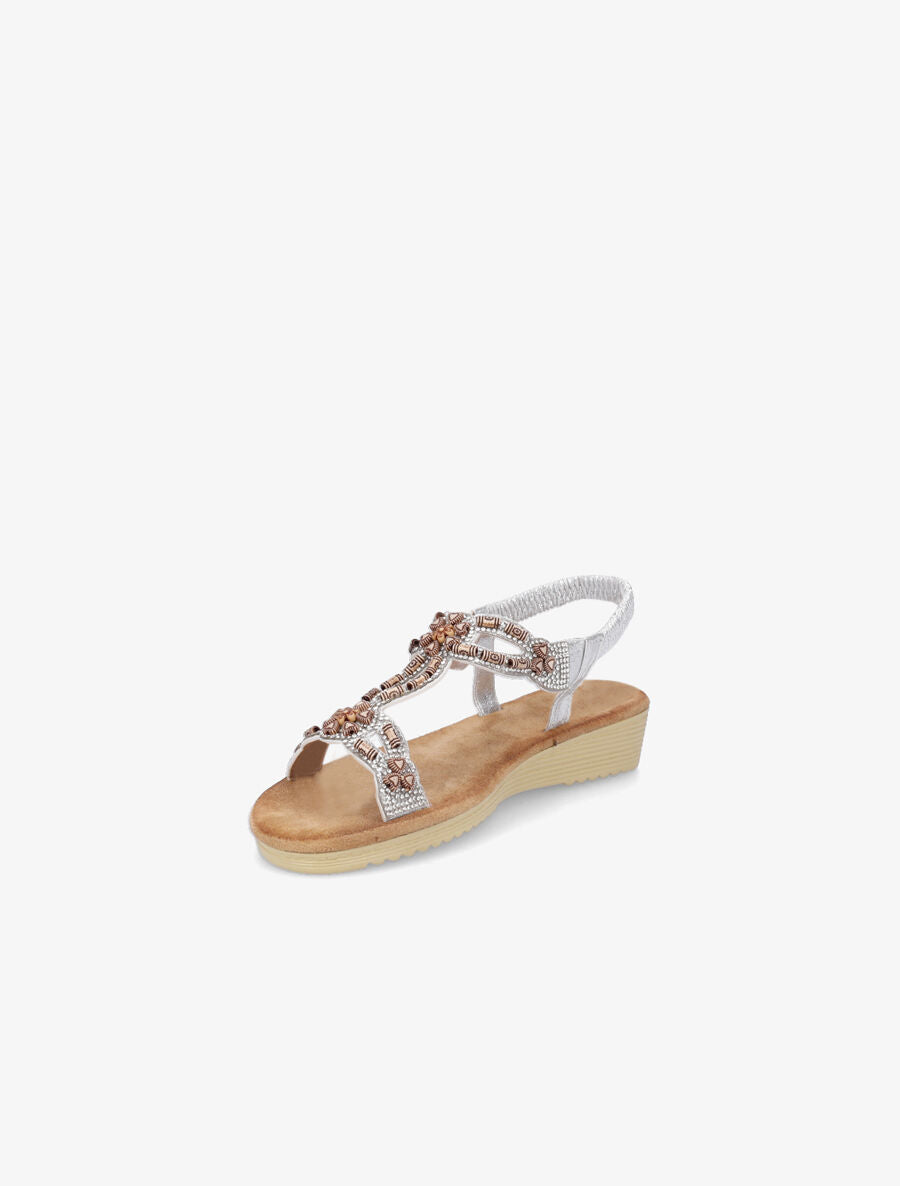 Nu-pieds à empiècement effet bois et strass - Argent - 3