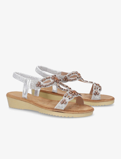 Nu-pieds à empiècement effet bois et strass - Argent - 4