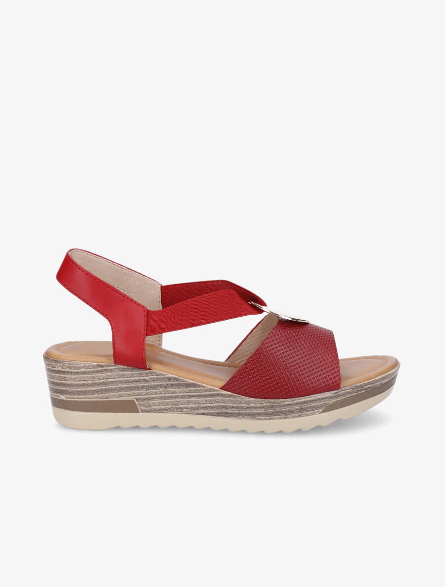 Sandales compensées à brides élastiquées - Rouge - 1