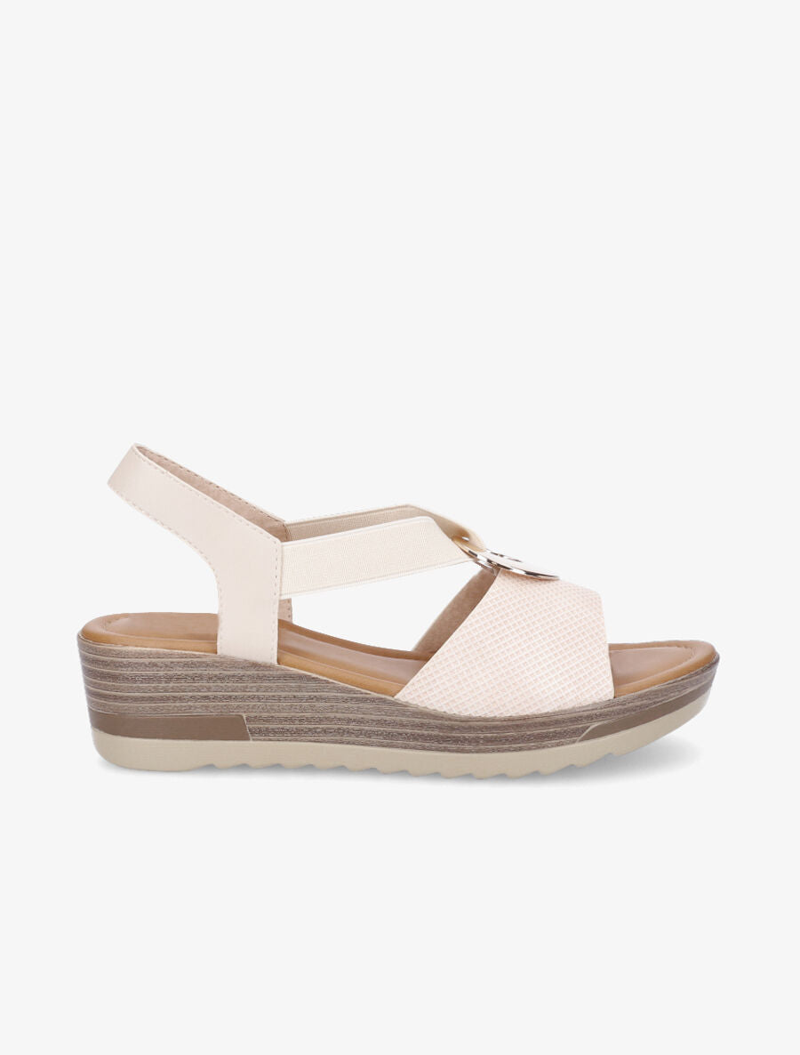 Sandales compensées à brides élastiquées - Beige - 1