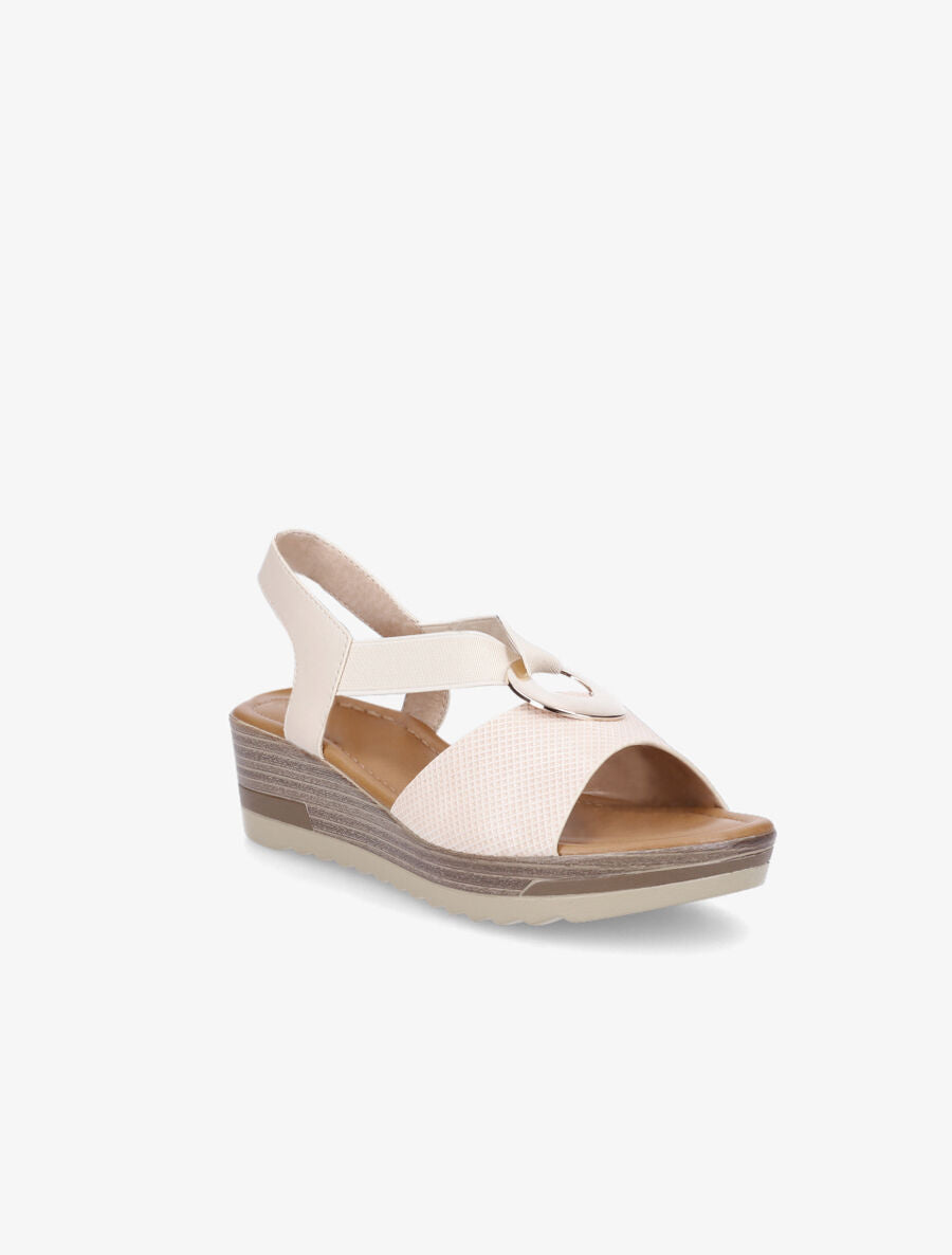 Sandales compensées à brides élastiquées - Beige - 2