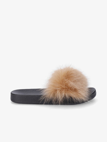 Claquettes fourrure en simili - Camel - 5
