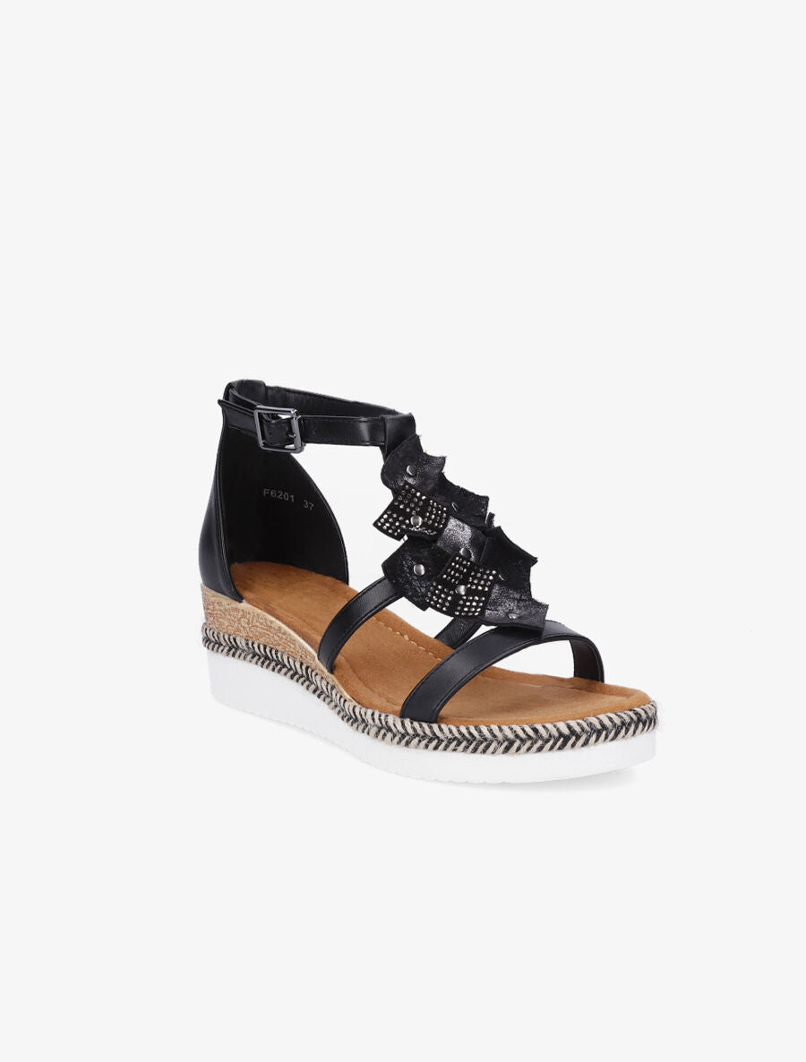 Sandales compensées mi-hautes à strass - Noir - 2