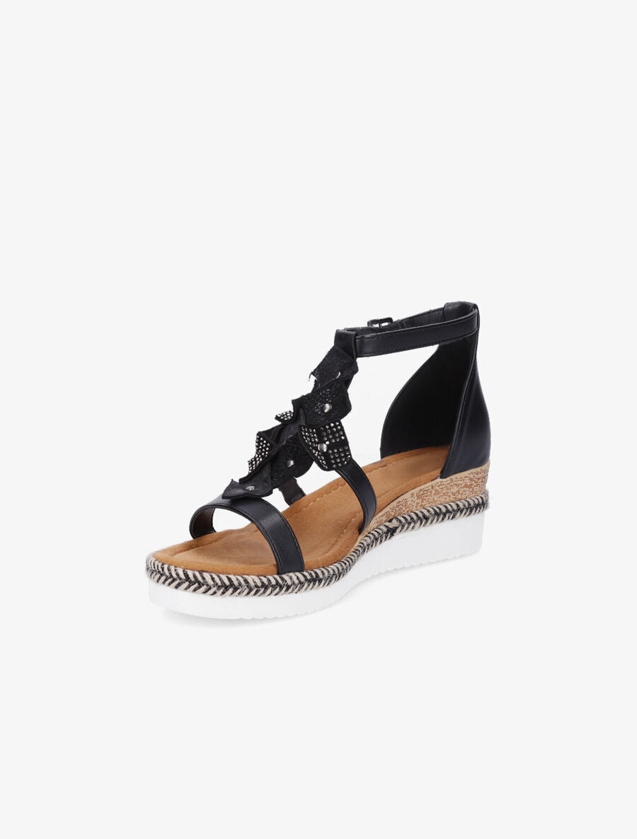 Sandales compensées mi-hautes à strass - Noir - 3