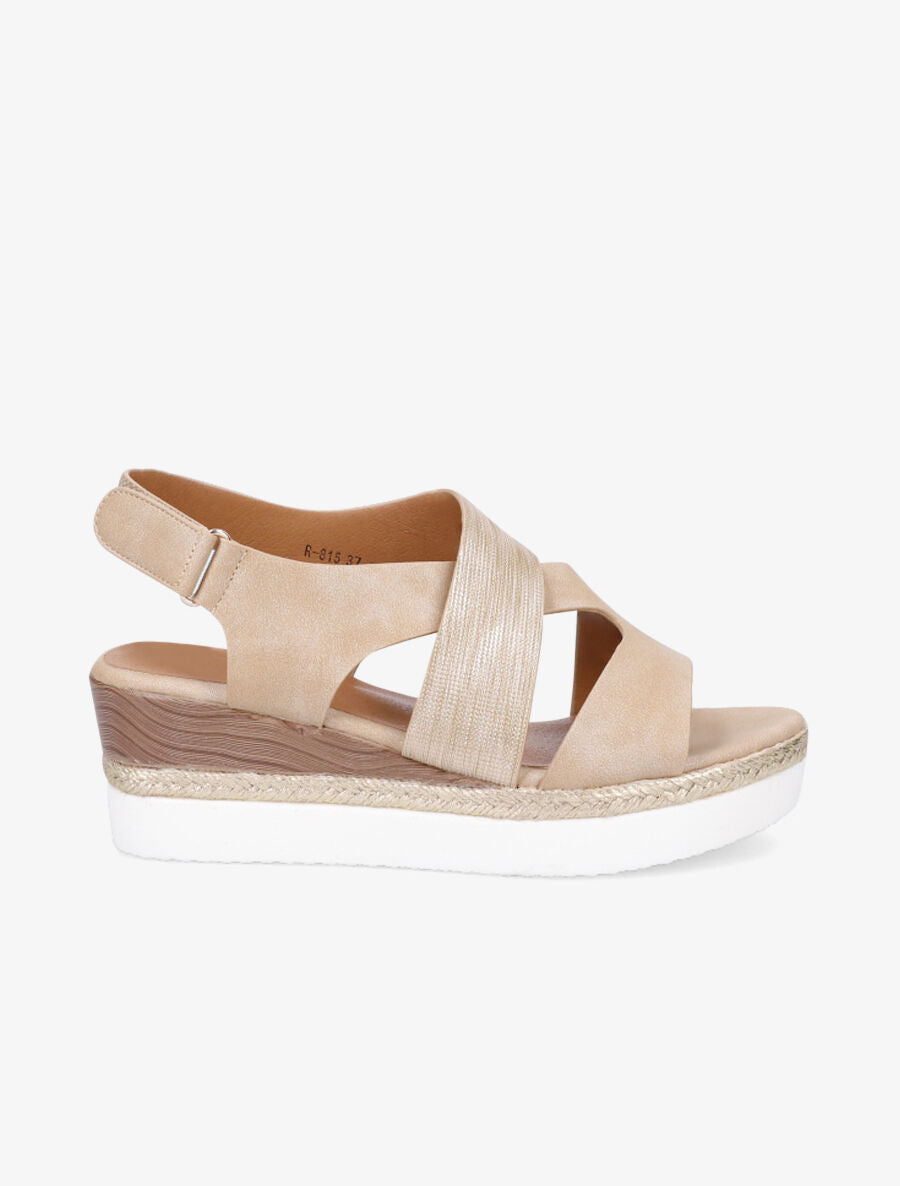 Sandales compensées à scratch - Beige - 1