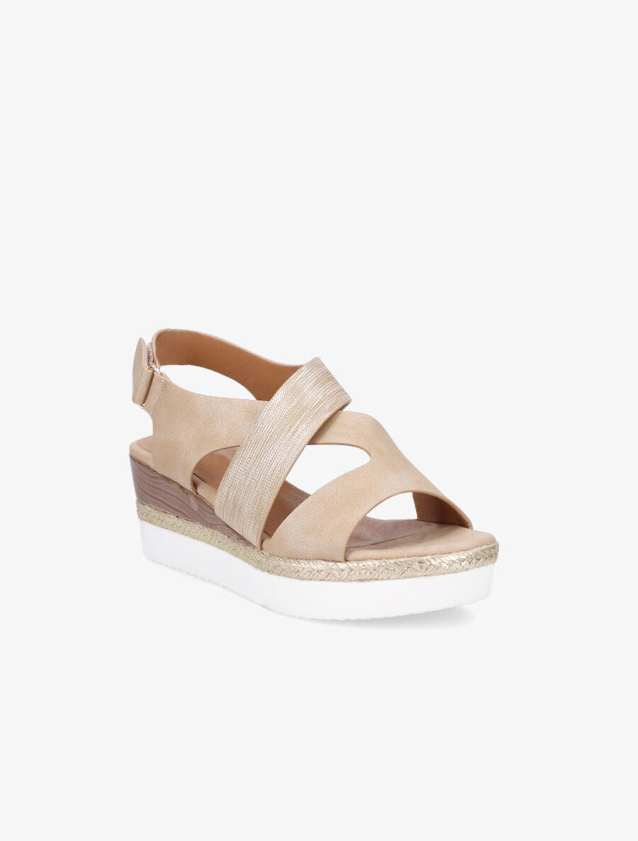 Sandales compensées à scratch - Beige - 2