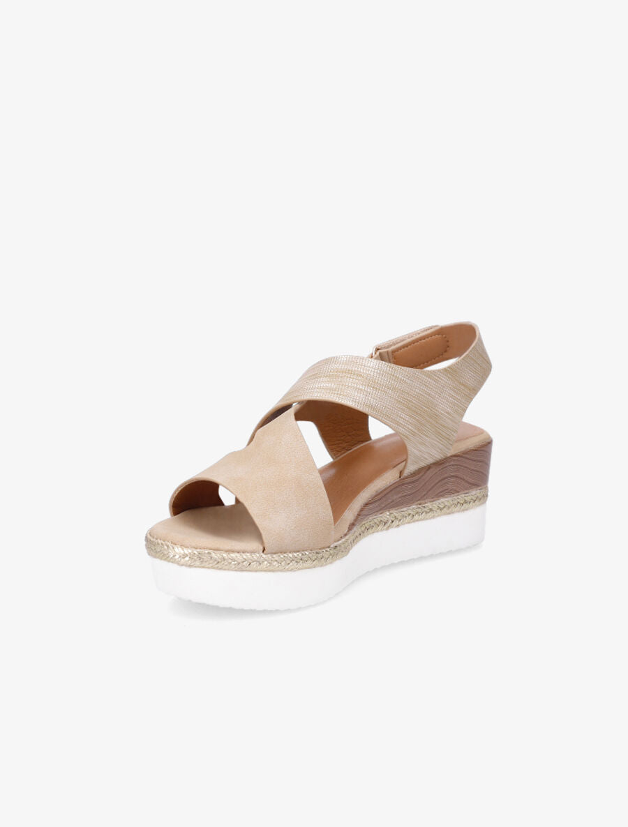 Sandales compensées à scratch - Beige - 3