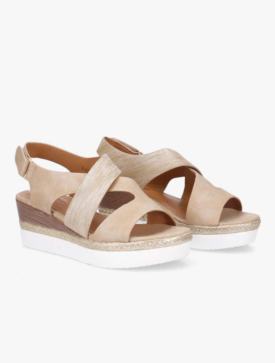 Sandales compensées à scratch - Beige - 4