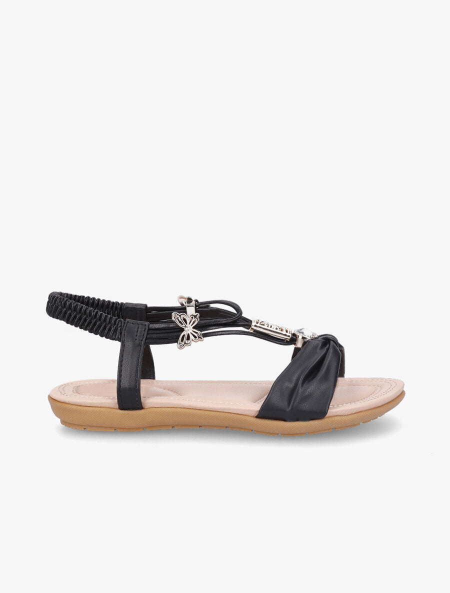 Nu-pieds à empiècement bijoux papillons - Noir - 1
