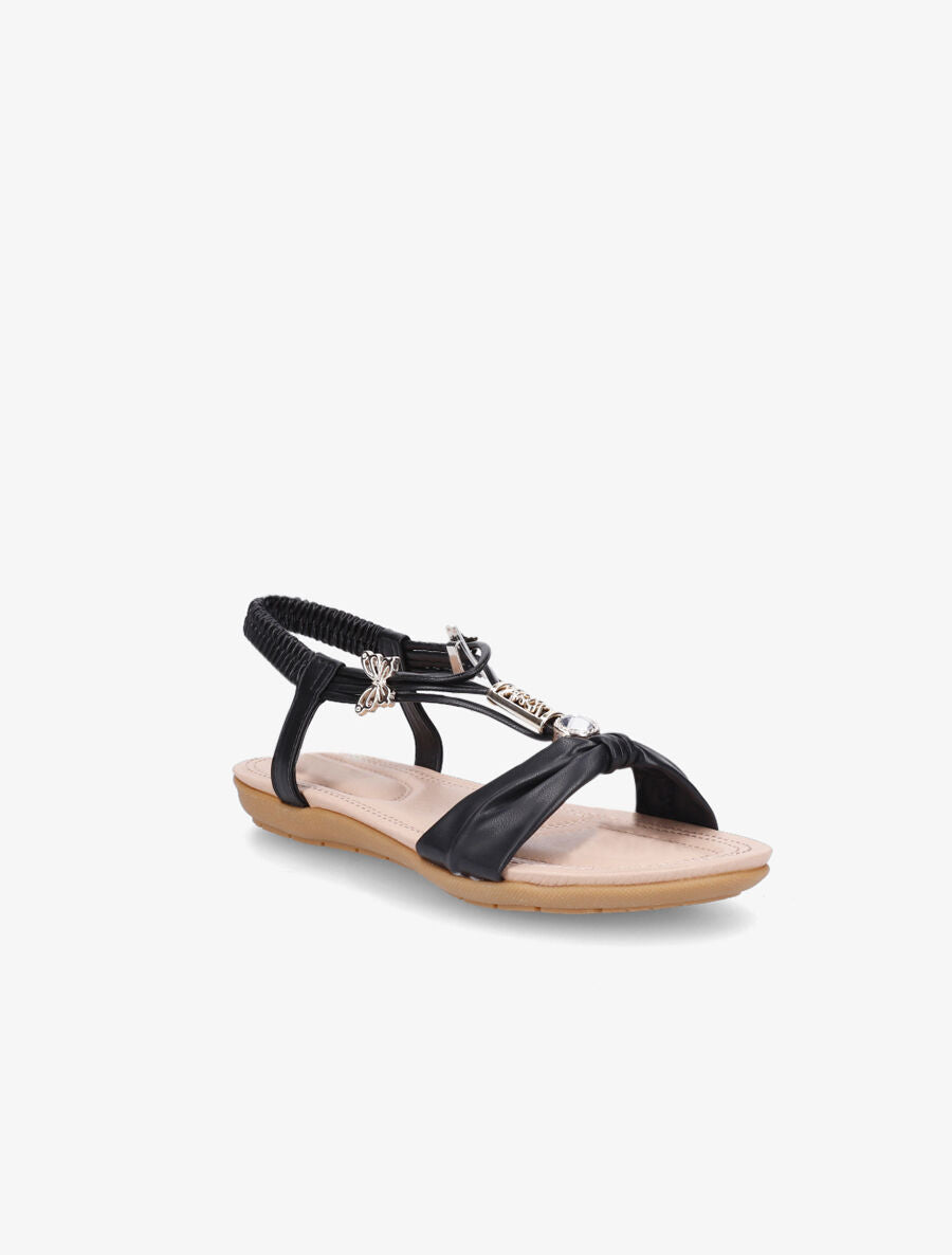Nu-pieds à empiècement bijoux papillons - Noir - 2