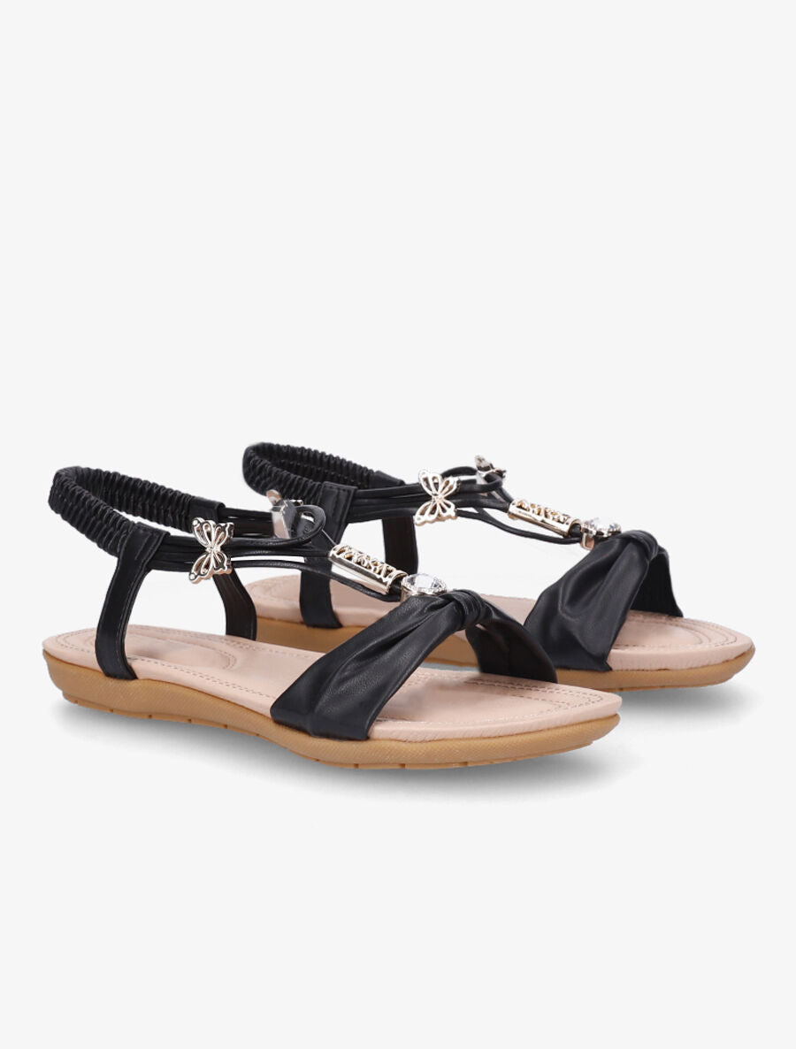 Nu-pieds à empiècement bijoux papillons - Noir - 4