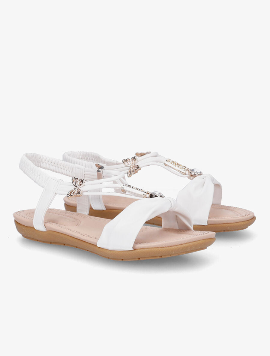 Nu-pieds à empiècement bijoux papillons - Blanc - 4