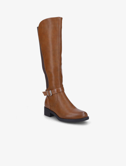 Bottes unies à détails effet croco - Camel - 3
